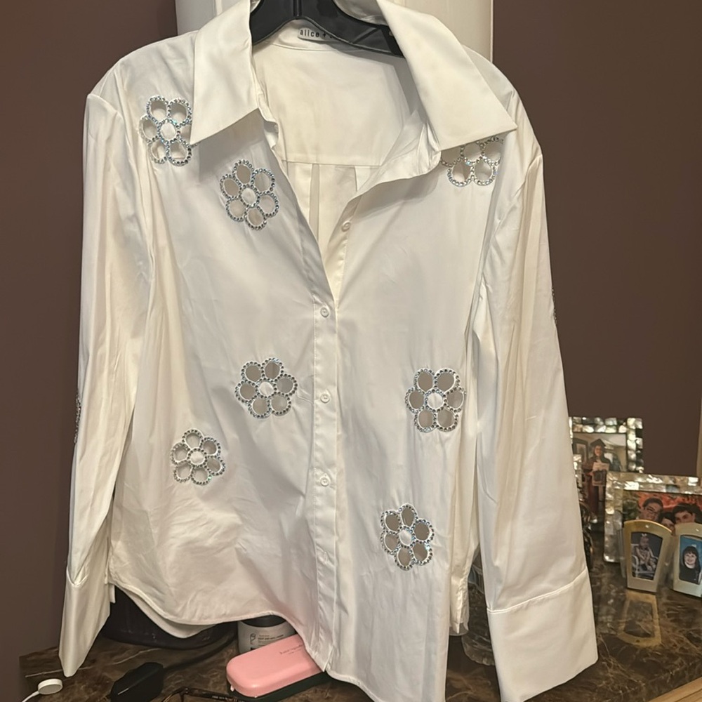 NWOT Alice and Olivia Embellished Blouse